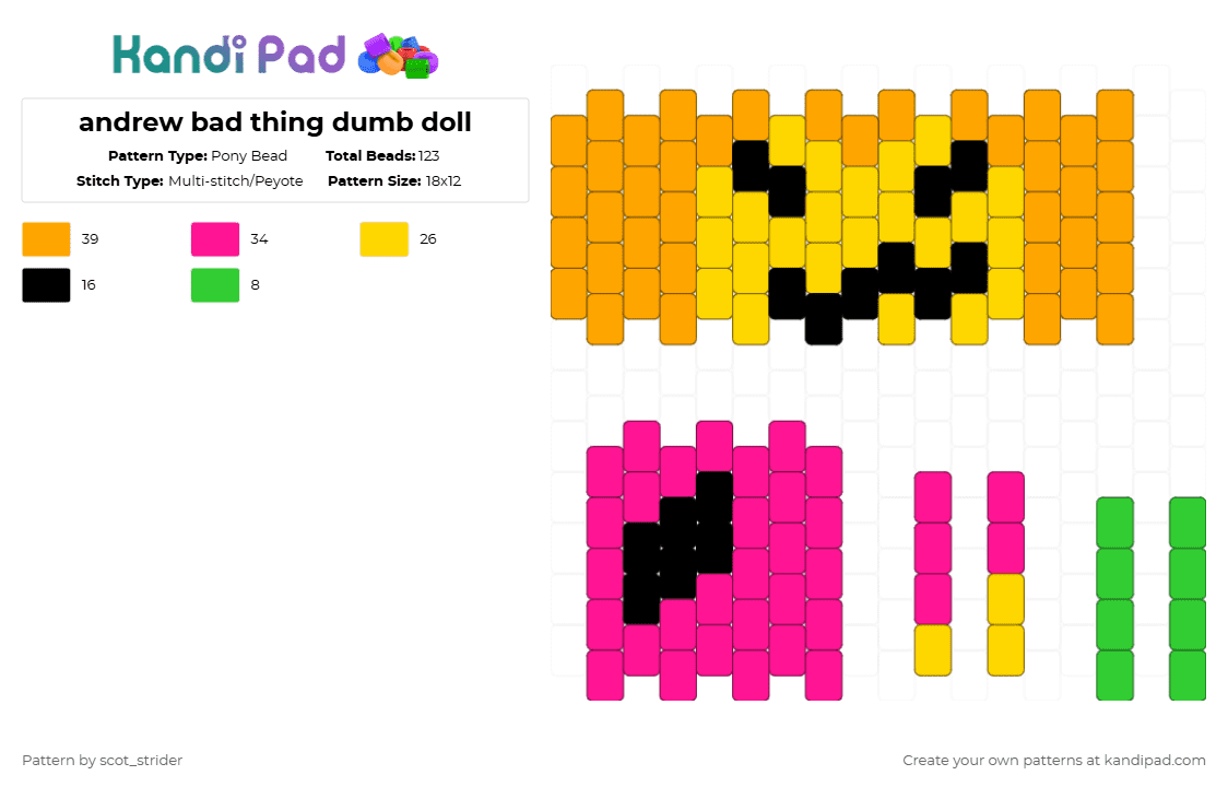 andrew bad thing dumb doll - Pony Bead Pattern by scot_strider on Kandi Pad - orange,yellow,pink,bad things roblox