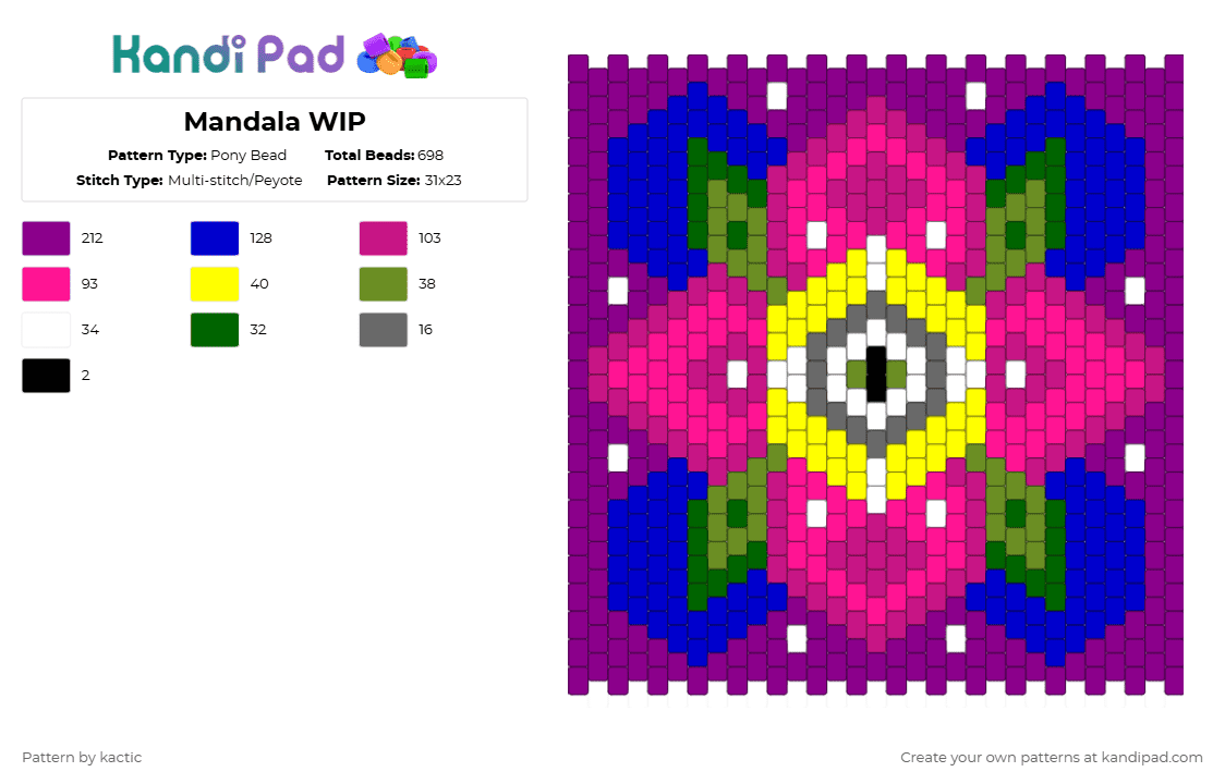 Flower Mandala - Pony Bead Pattern by kactic on Kandi Pad - purple,orange,pink