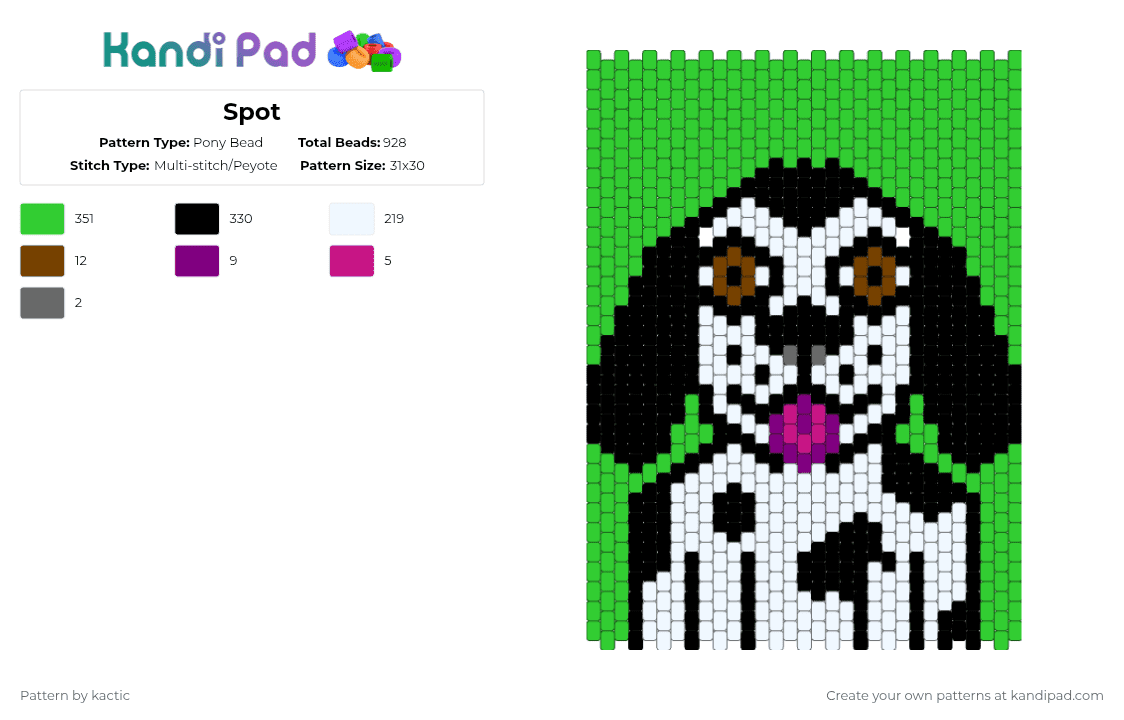 Spot - Pony Bead Pattern by kactic on Kandi Pad - green,cotddogs,spot,dog,spots,animal,animals,sogs,dogs