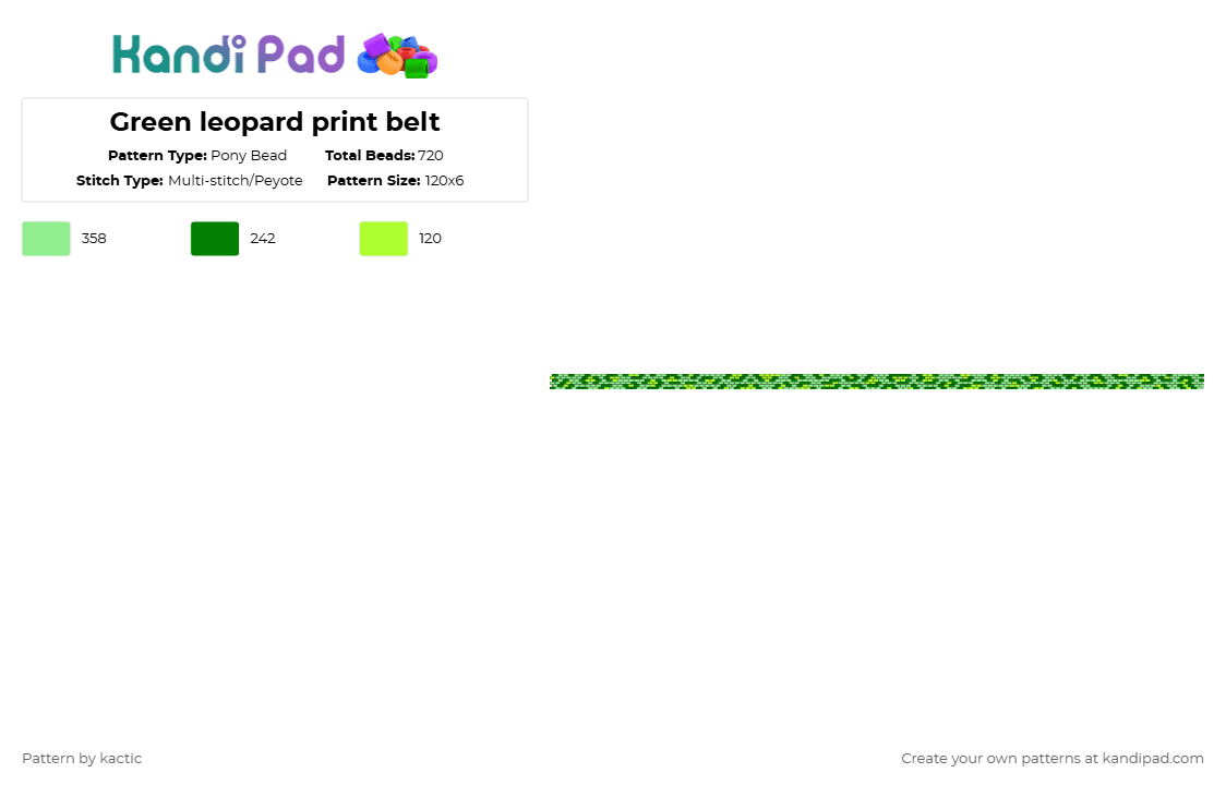 Green leopard print belt - Pony Bead Pattern by kactic on Kandi Pad - green,teal