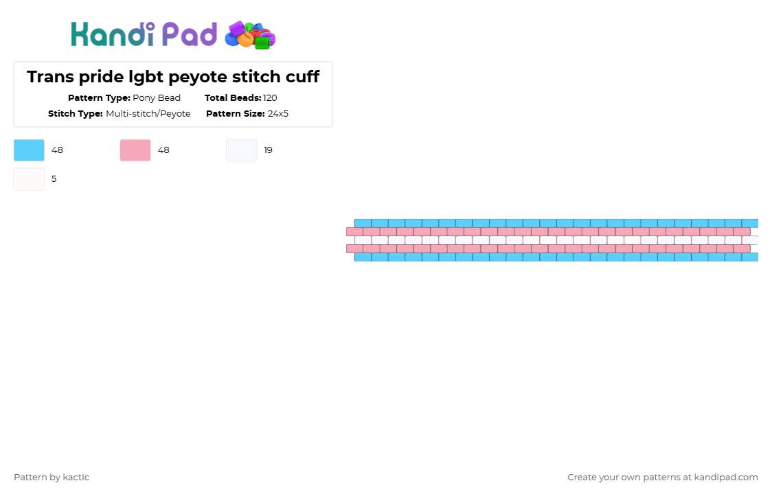 Trans pride lgbt peyote stitch cuff - Pony Bead Pattern by kactic on Kandi Pad - light blue,pink,pride,queer,trans,genderqueer