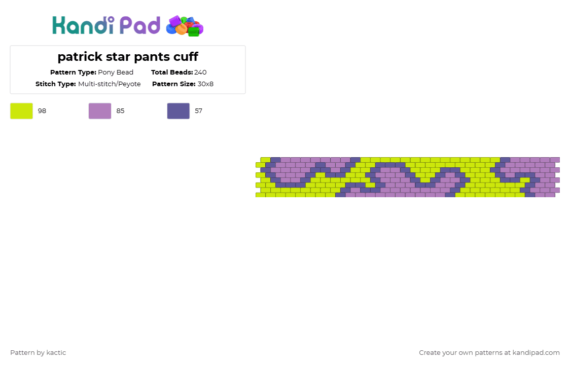patrick star pants cuff - Pony Bead Pattern by kactic on Kandi Pad - yellow,pink,patrick star,best friends