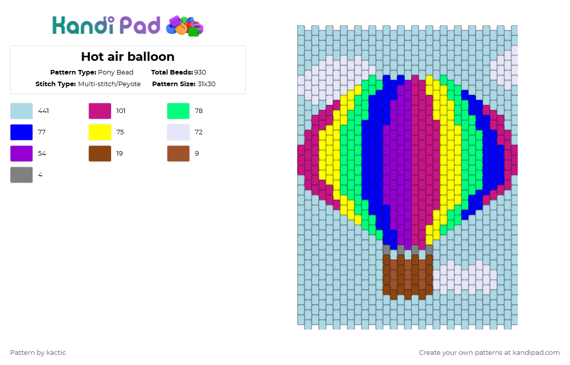Hot air balloon - Pony Bead Pattern by kactic on Kandi Pad - purple,light blue,rainbow,clouds,sky,beautiful,hot air balloon,balloon