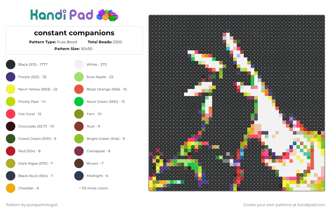 constant companions - Fuse Bead Pattern by purepathologist on Kandi Pad - black,white,red,gold,green,yellow,brown,colorful