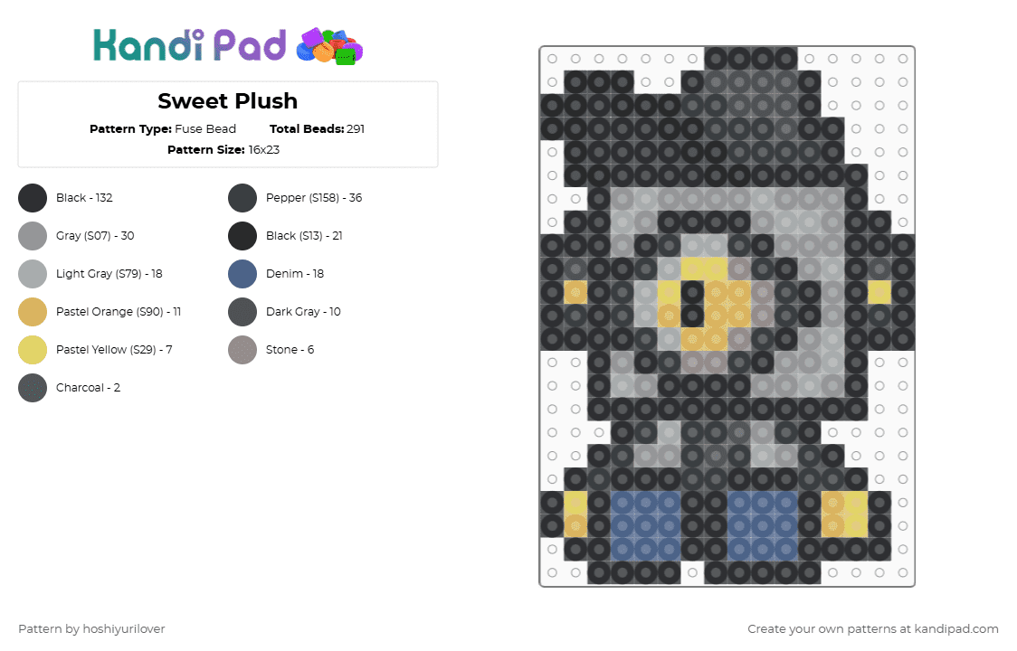 Sweet Plush - Fuse Bead Pattern by hoshiyurilover on Kandi Pad - black,gray,sweet,plush,plushie,deltarune,undertale,sweet capn cakes,robot