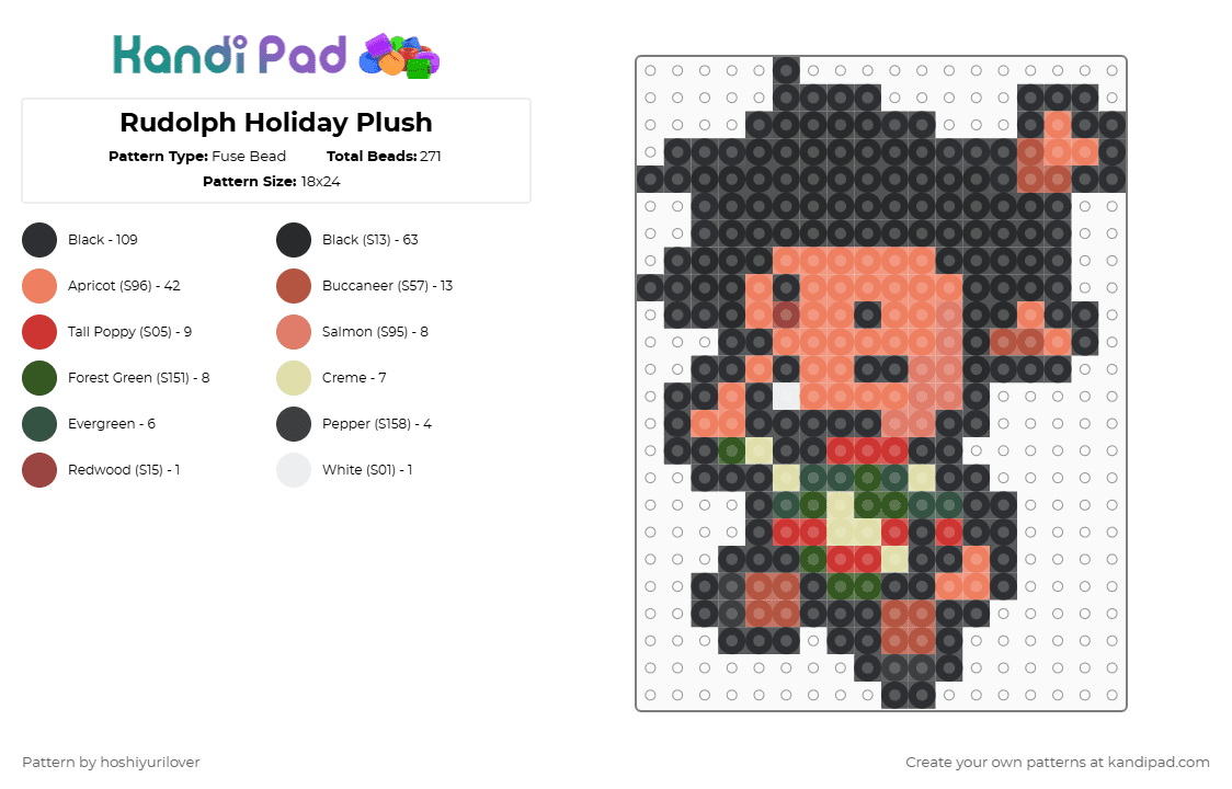 Rudolph Holiday Plush - Fuse Bead Pattern by hoshiyurilover on Kandi Pad - black,orange,red,rudy,rudolph holiday,plush,plushie,deltarune,undertale,deer