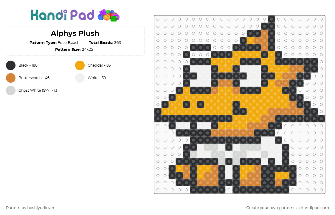 Alphys Plush - Fuse Bead Pattern by hoshiyurilover on Kandi Pad - orange,white,plush,plushie,alphys,alphyne,scientist,undertale,deltarune