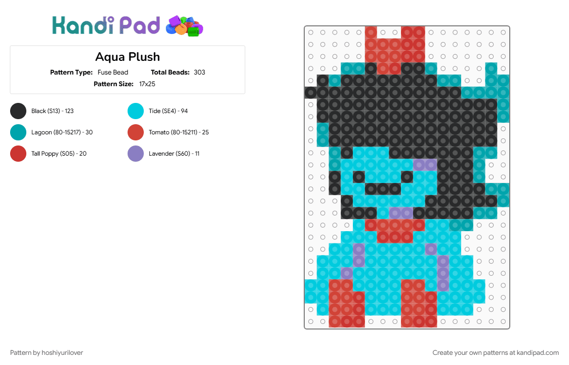 Aqua Plush - Fuse Bead Pattern by hoshiyurilover on Kandi Pad - aqua, chapter5, character, deltarune, flower, light blue, red, tobyfox, undertale