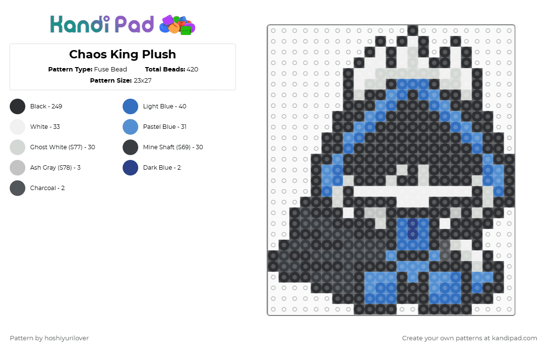 Chaos King Plush - Fuse Bead Pattern by hoshiyurilover on Kandi Pad - black,blue,light blue,king,plush,plushie,undertale,deltarune,chaos king,lancers dad