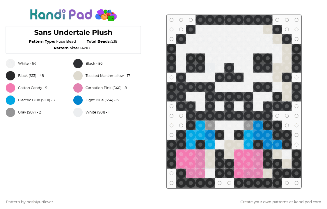 Sans Undertale Plush - Fuse Bead Pattern by hoshiyurilover on Kandi Pad - black,white,beige,pink,sans,sans undertale,deltarune,undertale,plush,plushie,ketchup