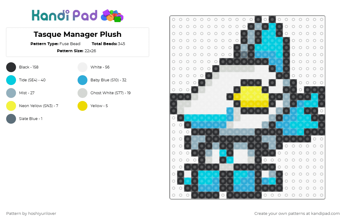 Tasque Manager Plush - Fuse Bead Pattern by hoshiyurilover on Kandi Pad - light blue,tasque manager,plush,plushie,deltarune,undertale,manager,cat,tasque