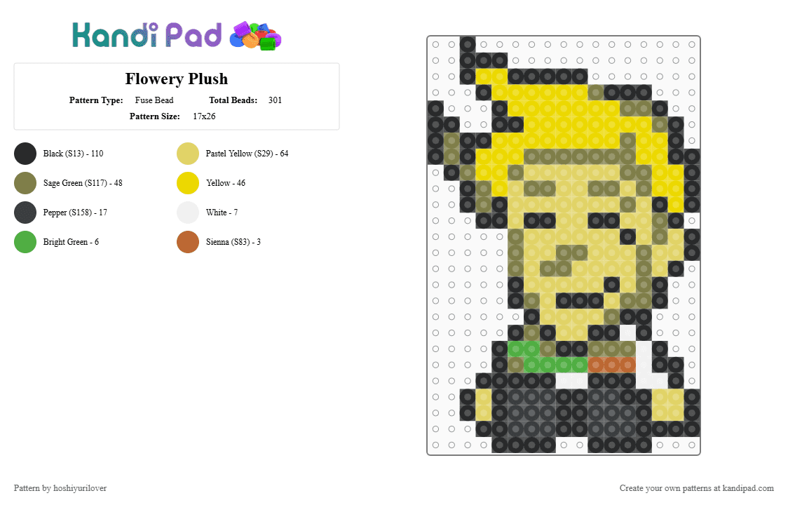 Flowery Plush - Fuse Bead Pattern by hoshiyurilover on Kandi Pad - college roommate, deltarune, flower, flowery, gold, golden, jarona, undertale, yellow