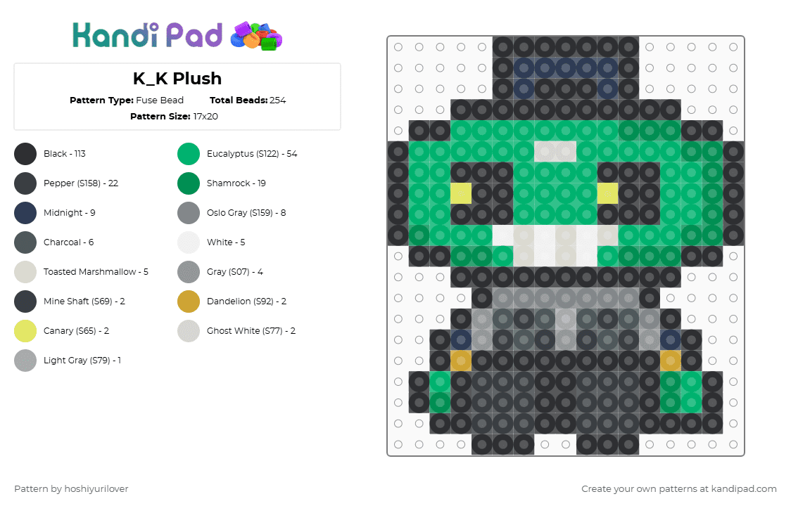 K_K Plush - Fuse Bead Pattern by hoshiyurilover on Kandi Pad - black,green,sweet capn cakes,cd player,plush,plushie,deltarune,undertale,robot