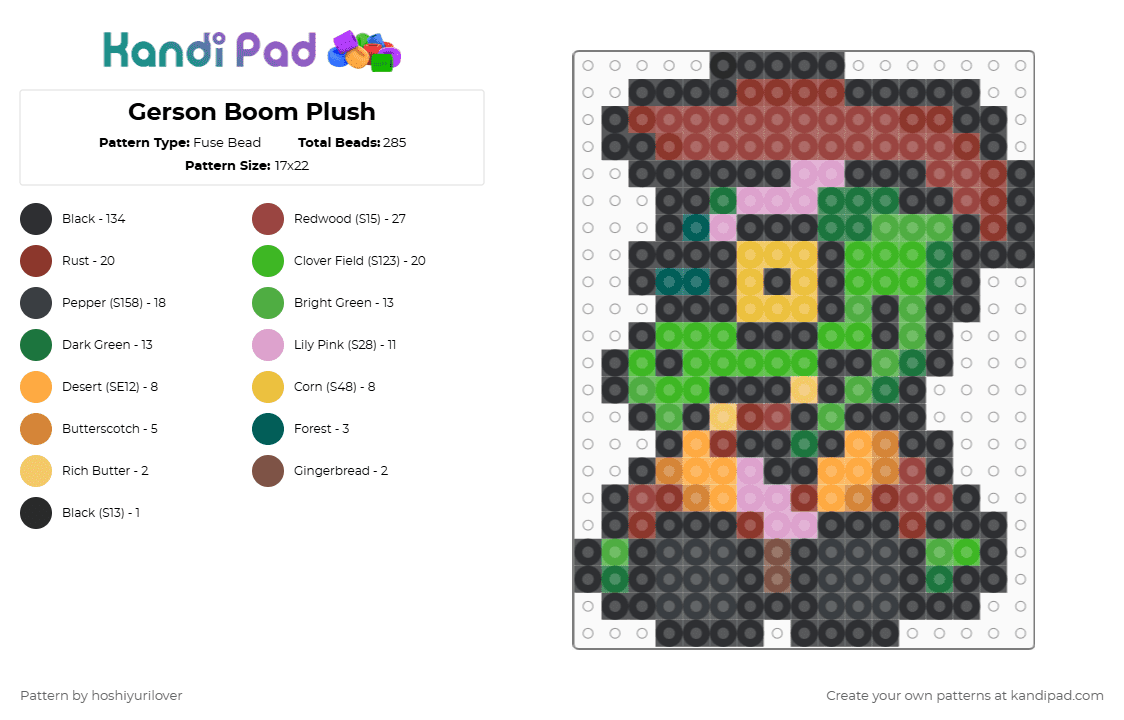 Gerson Boom Plush - Fuse Bead Pattern by hoshiyurilover on Kandi Pad - black,red,green,gerson,gerson boom,undertale,deltarune,plush,plushie,hammer of justice,old man