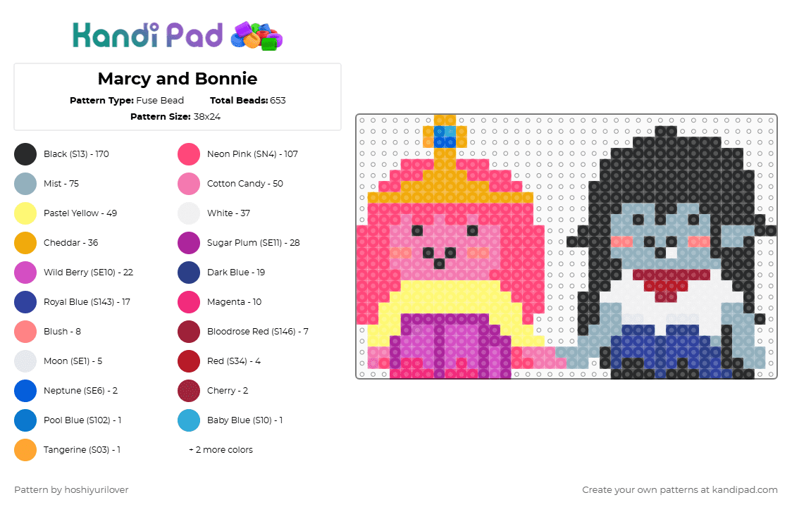 Marcy and Bonnie - Fuse Bead Pattern by hoshiyurilover on Kandi Pad - light blue,red,pink,marceline,bonnie,adventure time,obsidian,bubbline,bubblegum,yuri,princess
