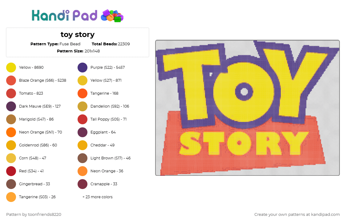 toy story - Fuse Bead Pattern by toonfriends8220 on Kandi Pad - purple,yellow,red