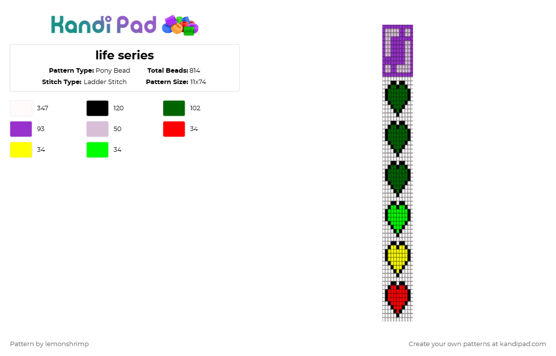 life series - Pony Bead Pattern by lemonshrimp on Kandi Pad - white,green,purple