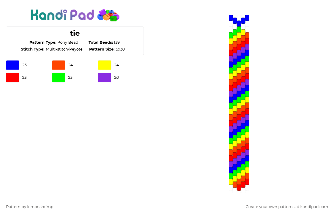 tie - Pony Bead Pattern by lemonshrimp on Kandi Pad - red,purple