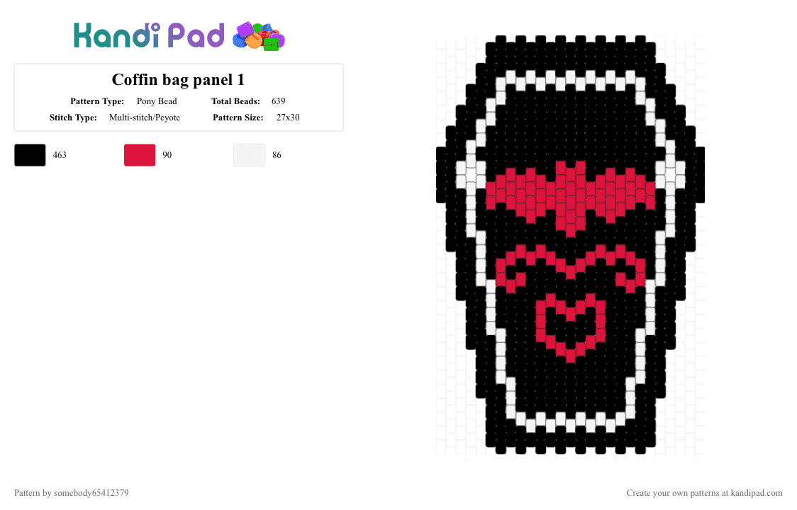 Coffin bag panel 1 - Pony Bead Pattern by somebody65412379 on Kandi Pad - black,white,red