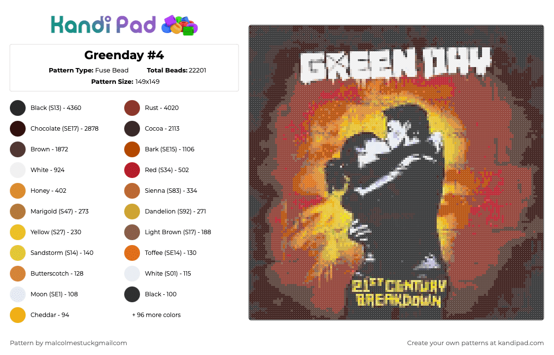 Greenday #4 - Fuse Bead Pattern by malcolmestuckgmailcom on Kandi Pad - 