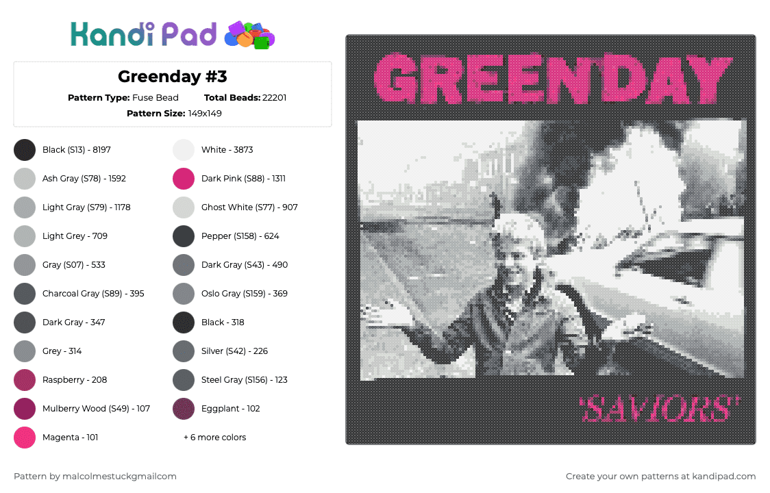 Greenday #3 - Fuse Bead Pattern by malcolmestuckgmailcom on Kandi Pad - 