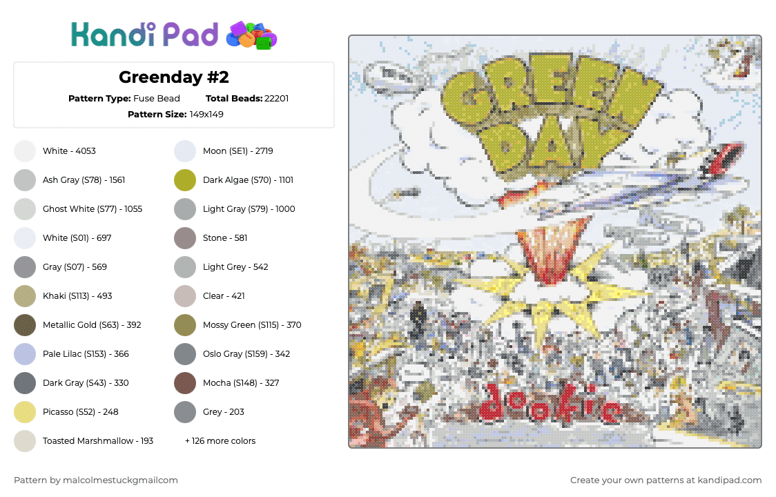 Greenday #2 - Fuse Bead Pattern by malcolmestuckgmailcom on Kandi Pad - 