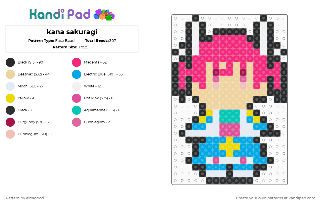 kana sakuragi - Fuse Bead Pattern by almigood on Kandi Pad - pink,light blue,beige