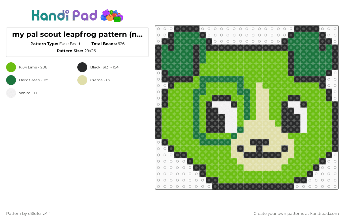 my pal scout leapfrog pattern (newest version) - Fuse Bead Pattern by d3lu1u_z4r1 on Kandi Pad - green