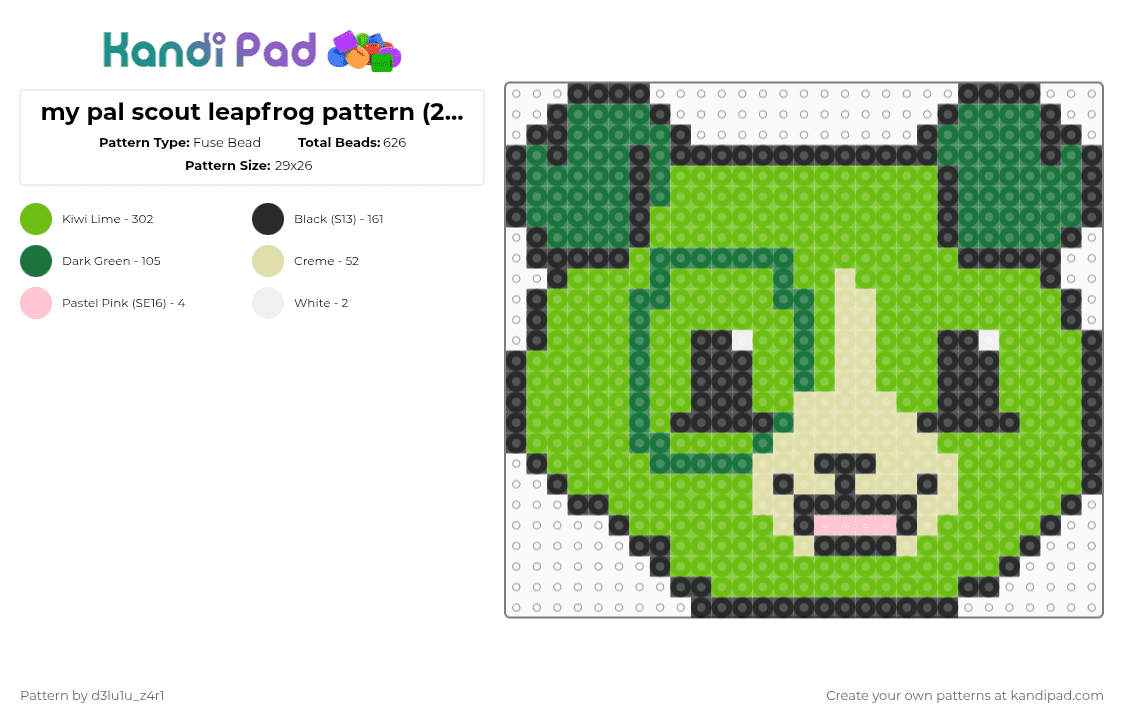 my pal scout leapfrog pattern (2009 version) - Fuse Bead Pattern by d3lu1u_z4r1 on Kandi Pad - green
