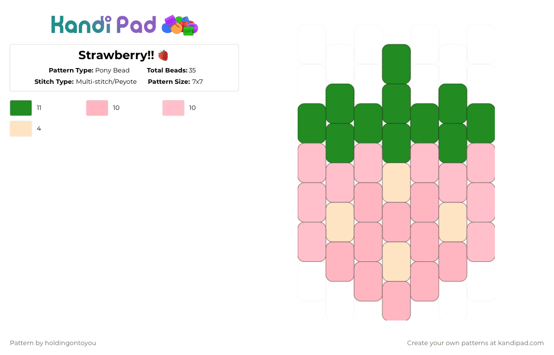 Strawberry!! 🍓 - Pony Bead Pattern by holdingontoyou on Kandi Pad - pink,strawberry,fruit,cute