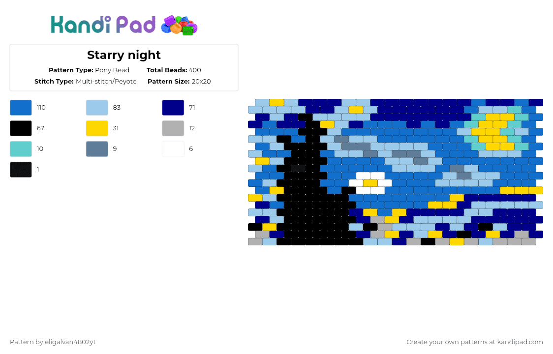 Starry night - Pony Bead Pattern by eligalvan4802yt on Kandi Pad - light blue,purple,blue