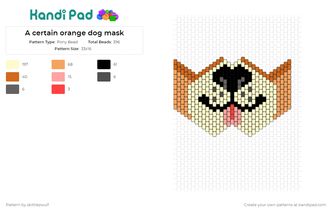 A certain orange dog mask - Pony Bead Pattern by skittlezwulf on Kandi Pad - bingo,bluey,dog,mask,animated,family,playful,character,show,costume