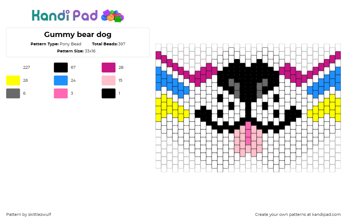 Gummy bear dog - Pony Bead Pattern by skittlezwulf on Kandi Pad - furry,mask,canine,playful,imagination,whimsical,adorable,character,costume