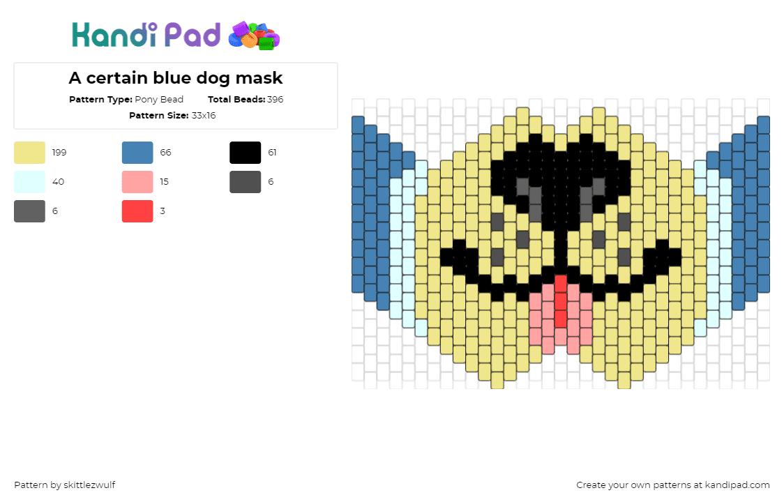 A certain blue dog mask - Pony Bead Pattern by skittlezwulf on Kandi Pad - bluey,mask,dog,animated,character,playful,family,show,costume,blue