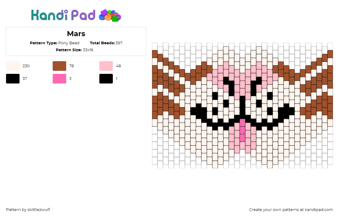 Mars - Pony Bead Pattern by skittlezwulf on Kandi Pad - furry,mask,animal,playful,spirit,character,costume,brown