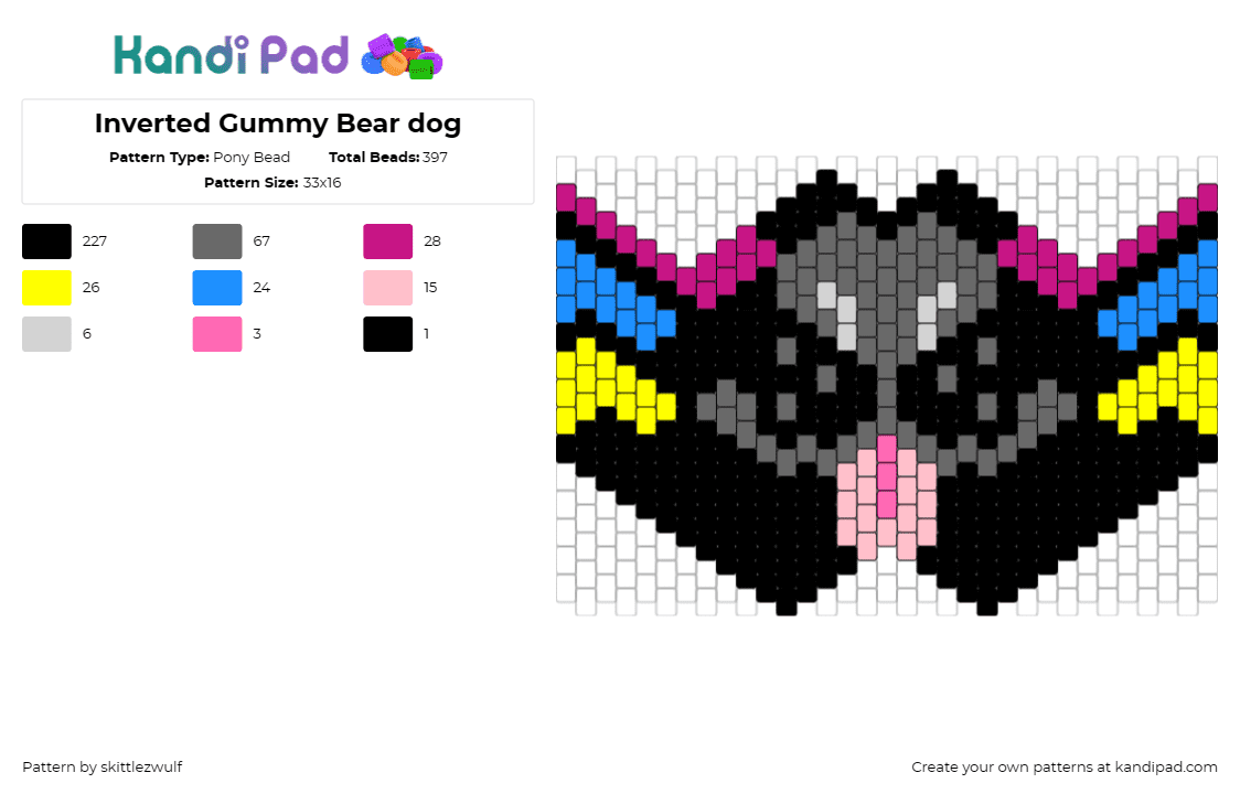 Inverted Gummy Bear dog - Pony Bead Pattern by skittlezwulf on Kandi Pad - dog,colorful,dark,furry,mask,playful,inverted,gummy bear,whimsical,vibrant