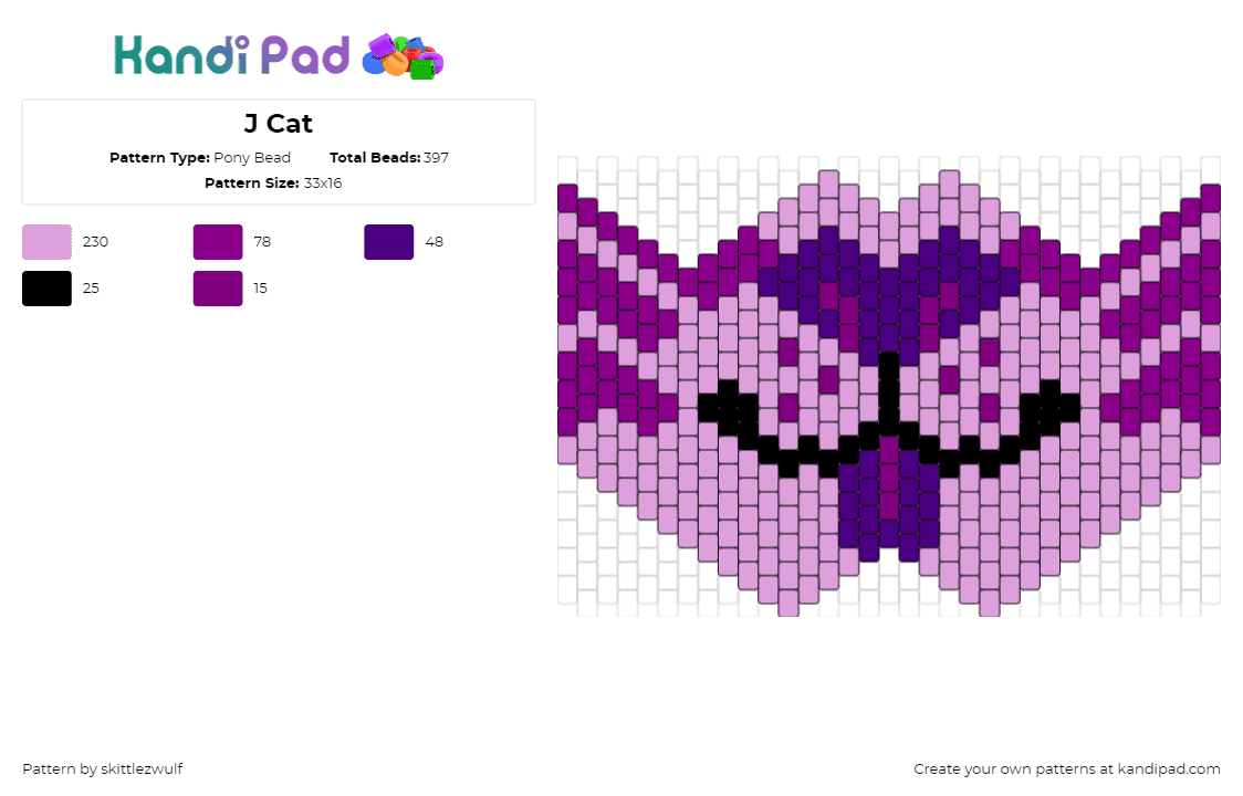 J Cat - Pony Bead Pattern by skittlezwulf on Kandi Pad - cat,furry,mask,tongue,cute,purple