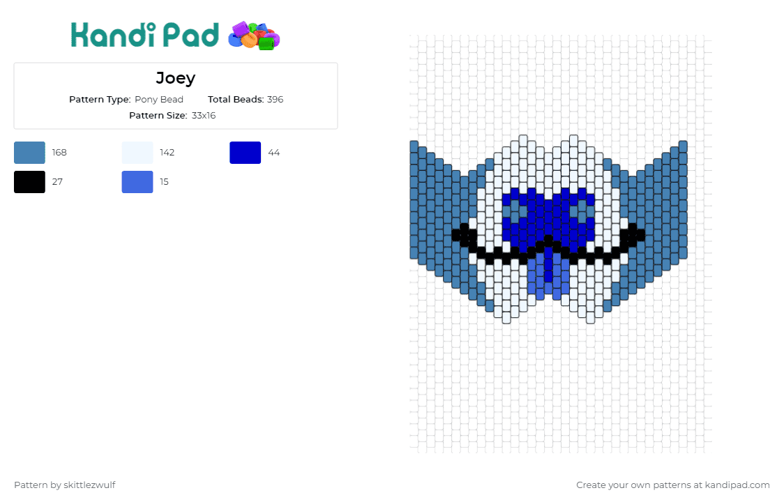 Joey - Pony Bead Pattern by skittlezwulf on Kandi Pad - furry,mask,character,playful,animal,expressive,face,whimsical,fun,costume,blue