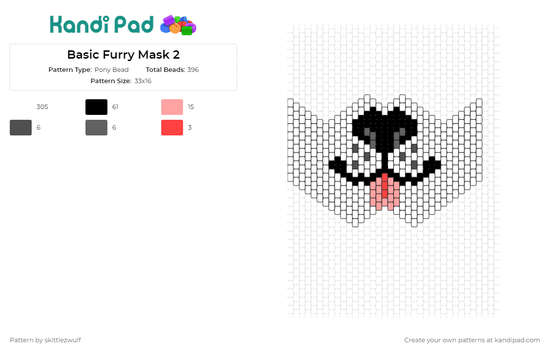 Basic Furry Mask 2 - Pony Bead Pattern by skittlezwulf on Kandi Pad - furry,mask,unique,creativity,inner,black,white,red