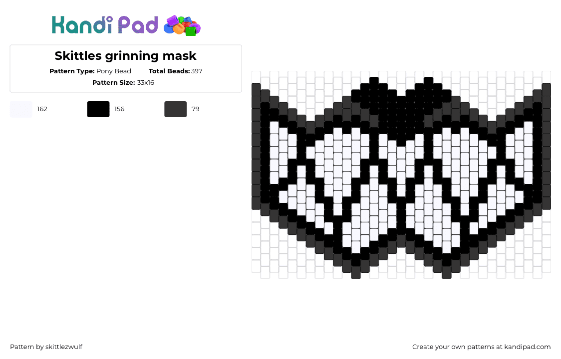 Grinning - Pony Bead Pattern by skittlezwulf on Kandi Pad - teeth,furry,skittles,mask,black,white