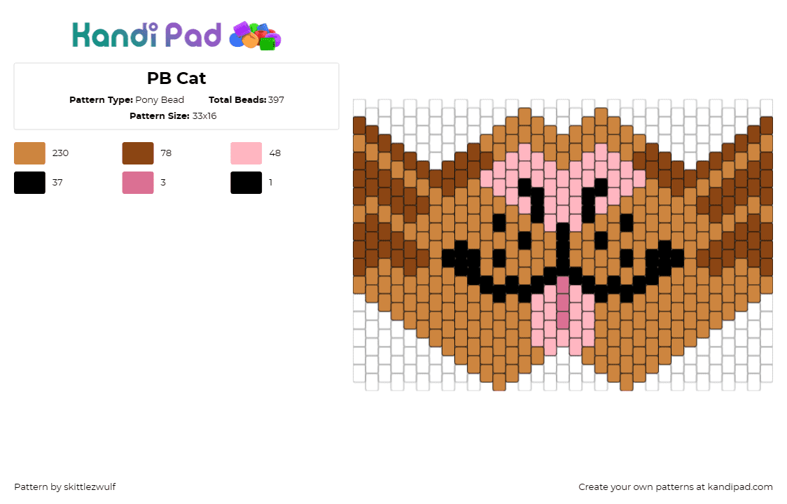 PB Cat - Pony Bead Pattern by skittlezwulf on Kandi Pad - cat,furry,mask,animal,playful,whimsical,character,costume,brown