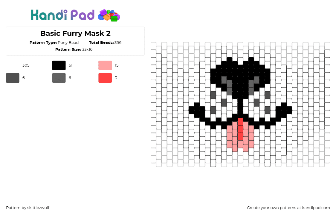 Basic Furry Mask 2 - Pony Bead Pattern by skittlezwulf on Kandi Pad - furry,mask,inner,black,white,red