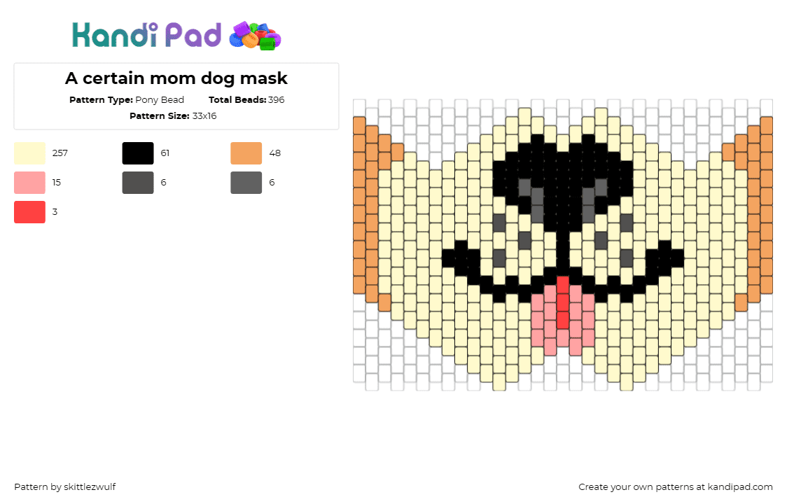 A certain mom dog mask - Pony Bead Pattern by skittlezwulf on Kandi Pad - chilli,bluey,dog,mask,family,character,playful,show,canine,costume