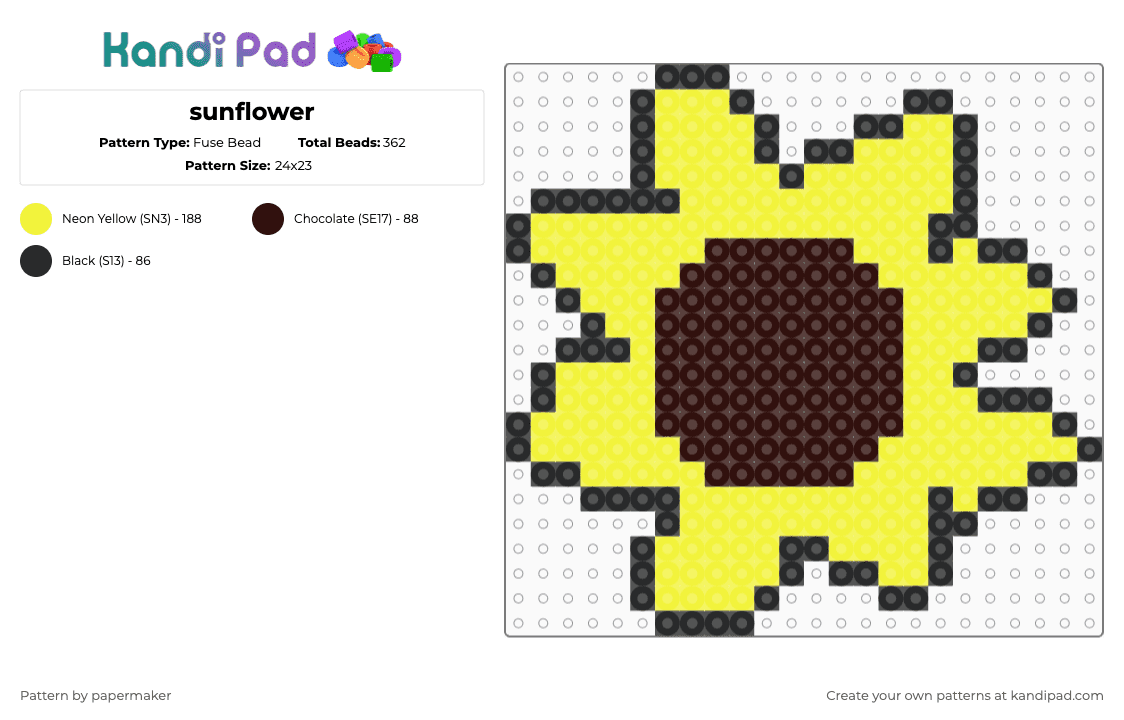Sunflower Fuse Bead Pattern - Kandi Pad | Kandi Patterns, Fuse Bead ...