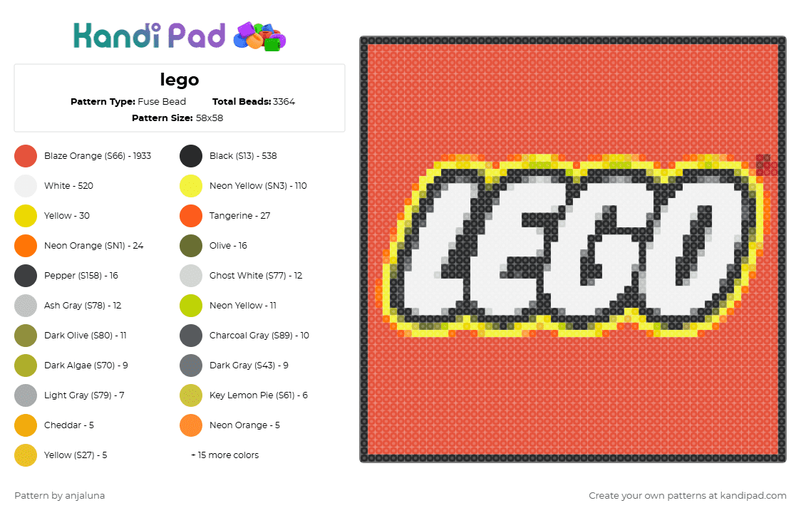 lego - Fuse Bead Pattern by anjaluna on Kandi Pad - red