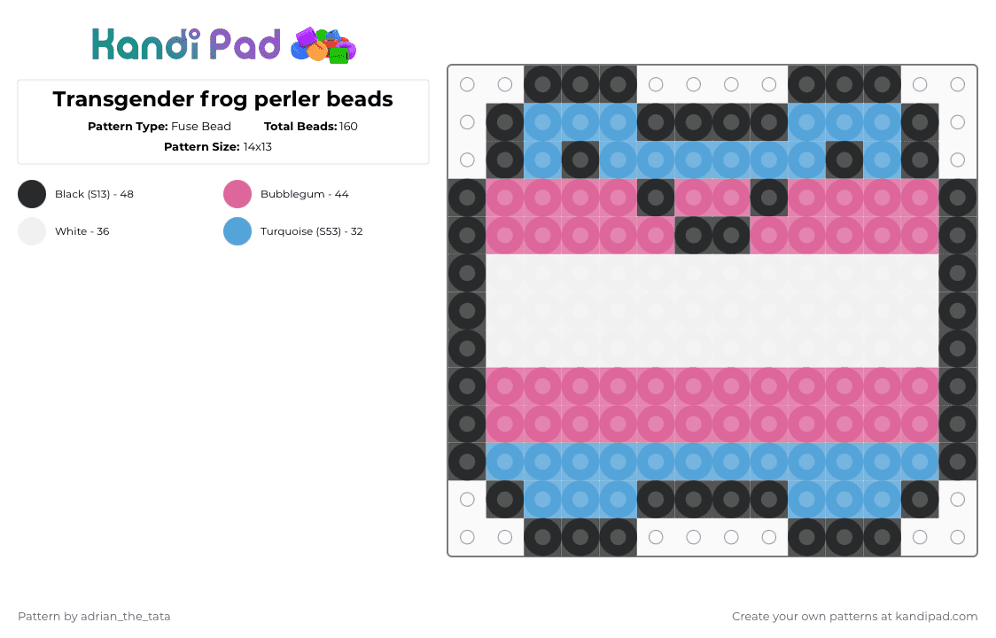 Transgender frog perler beads - Fuse Bead Pattern by adrian_the_tata on Kandi Pad - light blue,pink