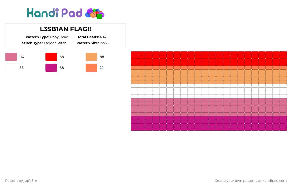 L3SB1AN FLAG!! - Pony Bead Pattern by jup1t3rrr on Kandi Pad - pink,lesbian,pride,gay,pride month,mask,idk