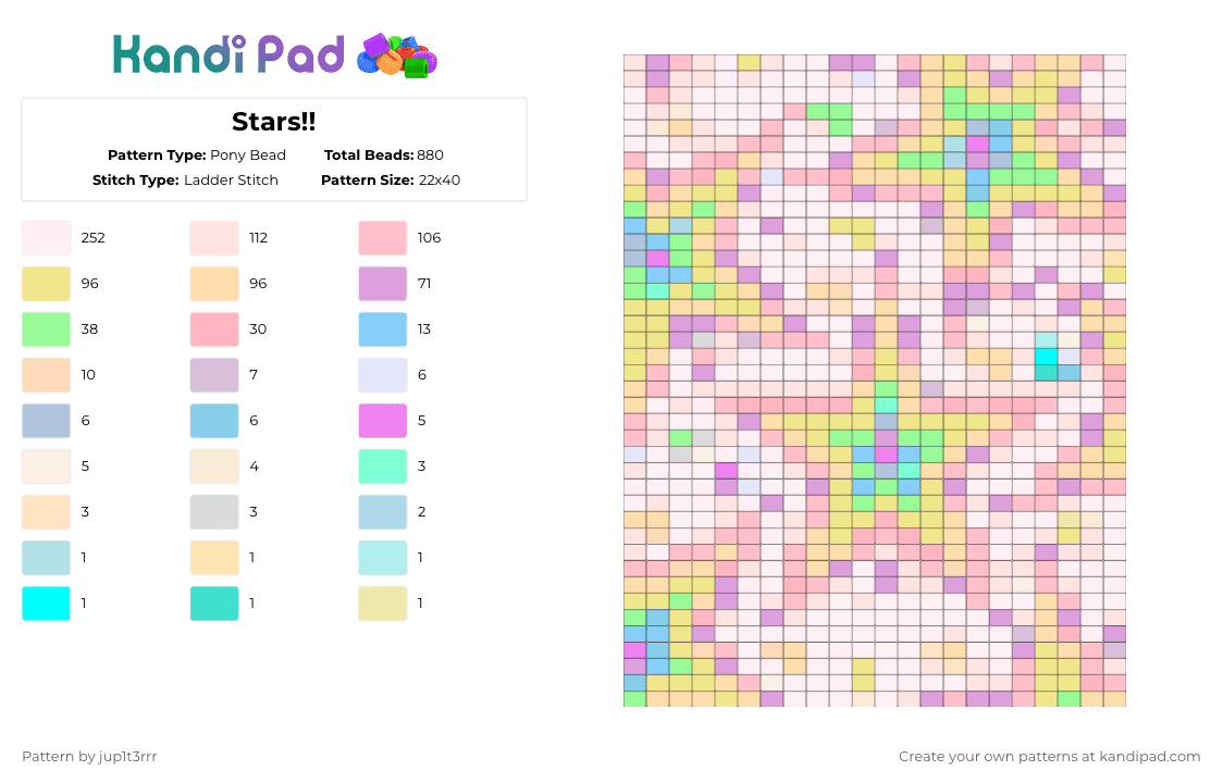 Stars!! - Pony Bead Pattern by jup1t3rrr on Kandi Pad - white,pink,yellow,beige