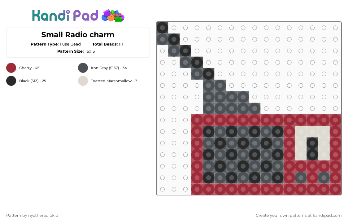 Small Radio charm - Fuse Bead Pattern by nyxtheradiokid on Kandi Pad - red,purple