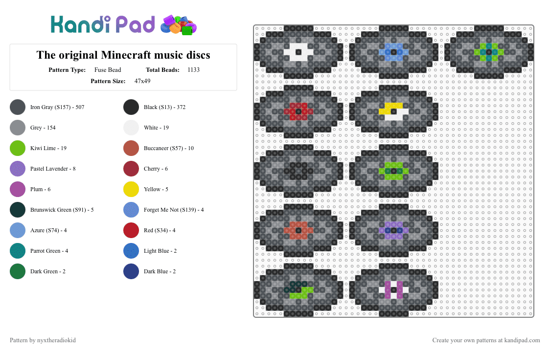 The original Minecraft music discs - Fuse Bead Pattern by nyxtheradiokid on Kandi Pad - purple,gray